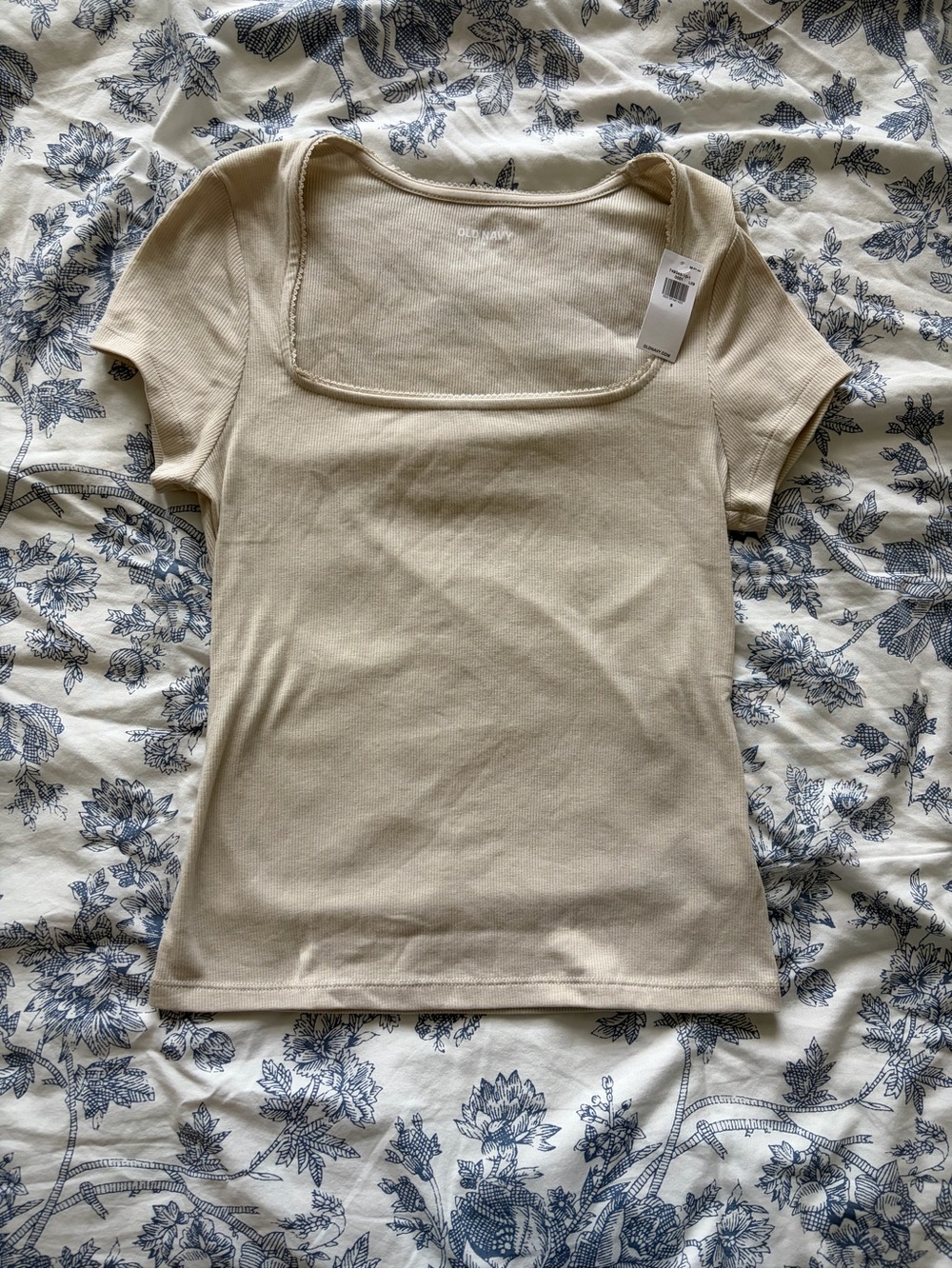 Old Navy Beige Ribbed Square-Neck Short Sleeve Top